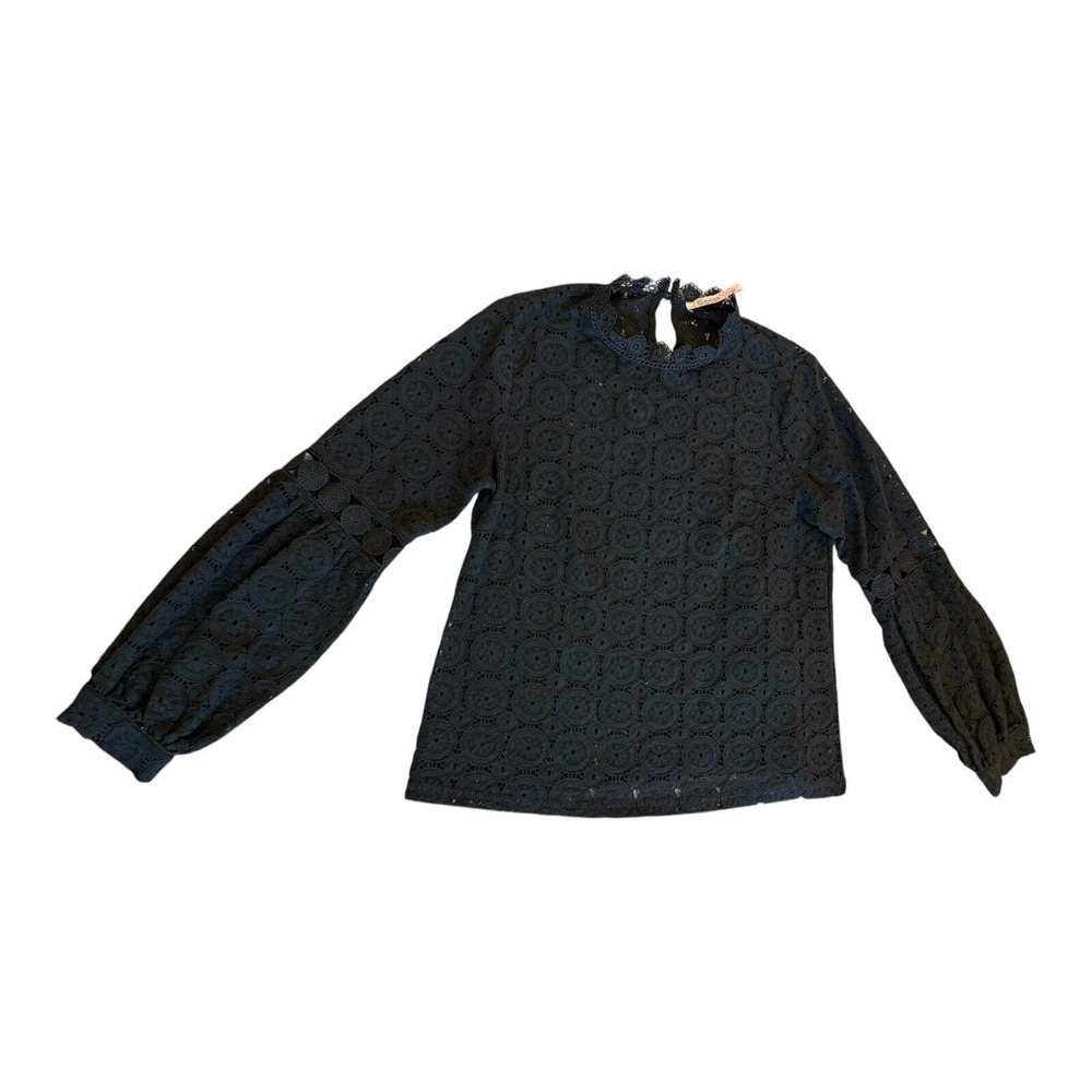 Choklate Paris Women's M Semi- Transparent Black Lace Long Sleeve Mock Neck Top
